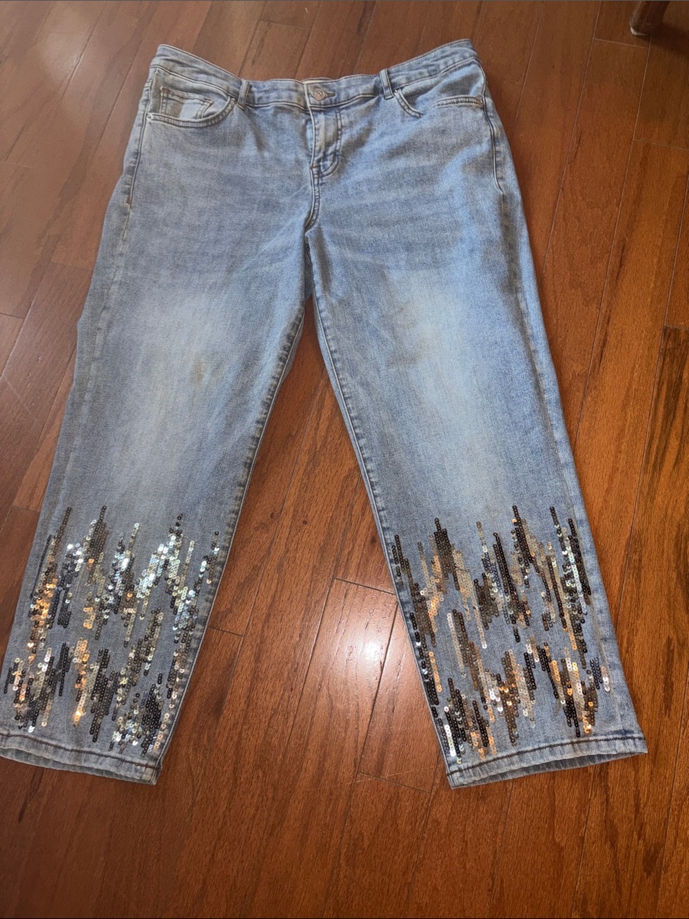 LOGO by Lori Goldstein Light Blue 14P Cropped Jeans with Sequins